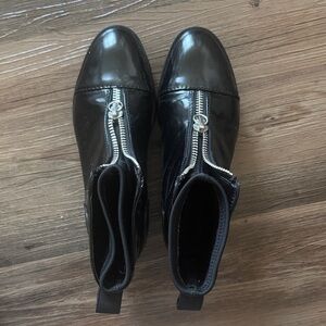 Zara Black Patent Leather Ankle Boots with Zipper